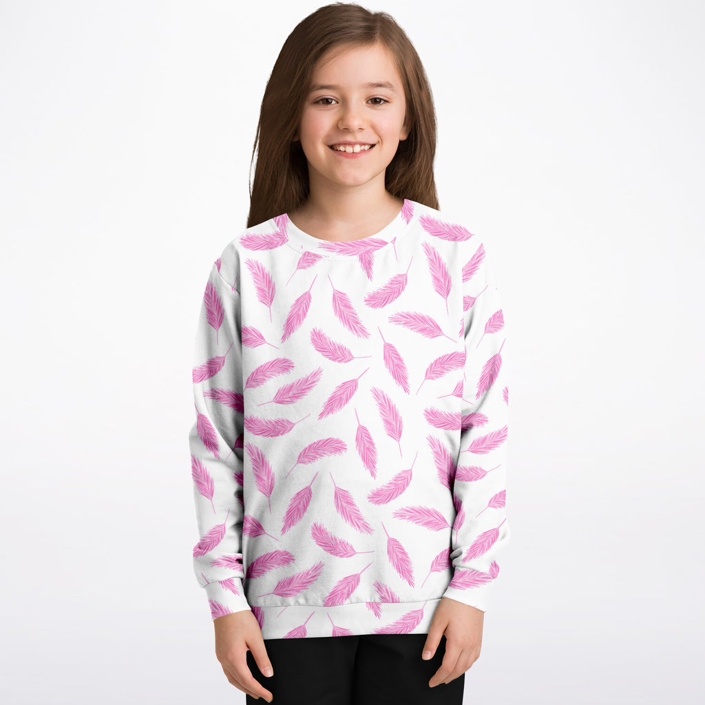 Girls Pink Flamingo Feather Sweatshirt – Ultra Soft & Stretchy, Cozy Fleece or Lightweight Sports Fabric Sweatshirt – Ultra Soft & Stretchy, Cozy Fleece or Lightweight Sports Fabric