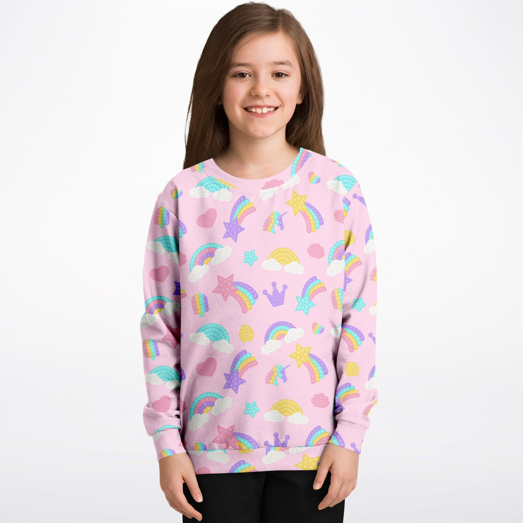 Girls Pink Rainbow Fidget Toy Themed Sweatshirt – Ultra Soft & Stretchy, Cozy Fleece or Lightweight Sports Fabric Sweatshirt – Ultra Soft & Stretchy, Cozy Fleece or Lightweight Sports Fabric