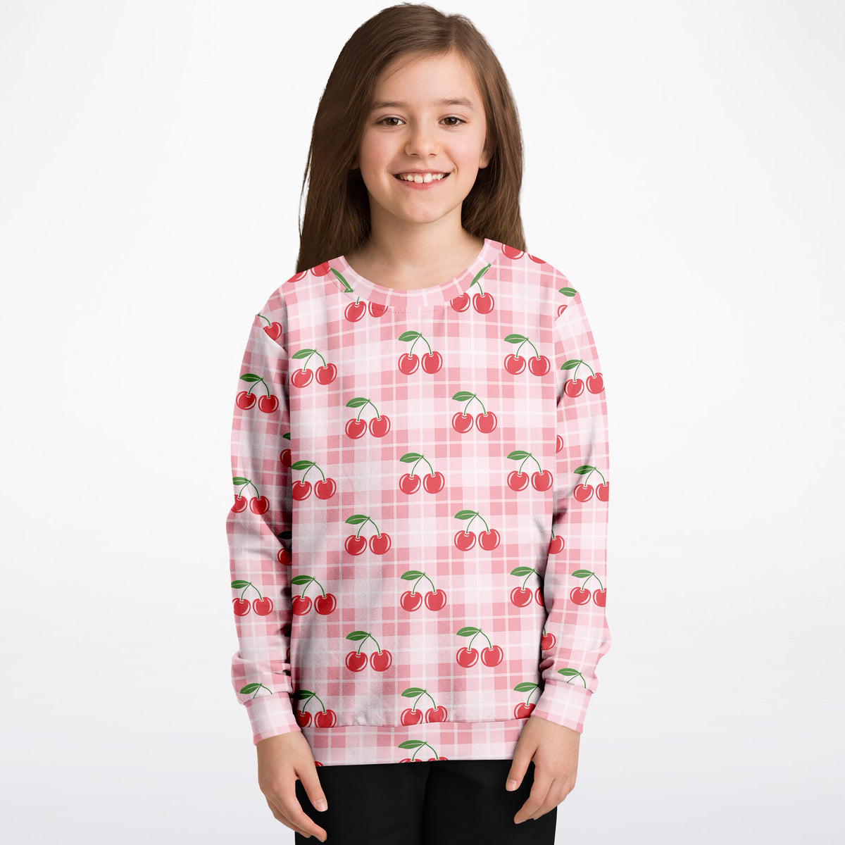 Girls Pink Cherry Plaid Sweatshirt – Ultra Soft & Stretchy, Cozy Fleece or Lightweight Sports Fabric Sweatshirt – Ultra Soft & Stretchy, Cozy Fleece or Lightweight Sports Fabric