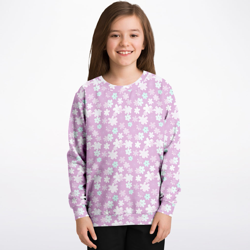 Girls Lavender Purple Floral Sweatshirt – Ultra Soft & Stretchy, Cozy Fleece or Lightweight Sports Fabric Sweatshirt – Ultra Soft & Stretchy, Cozy Fleece or Lightweight Sports Fabric