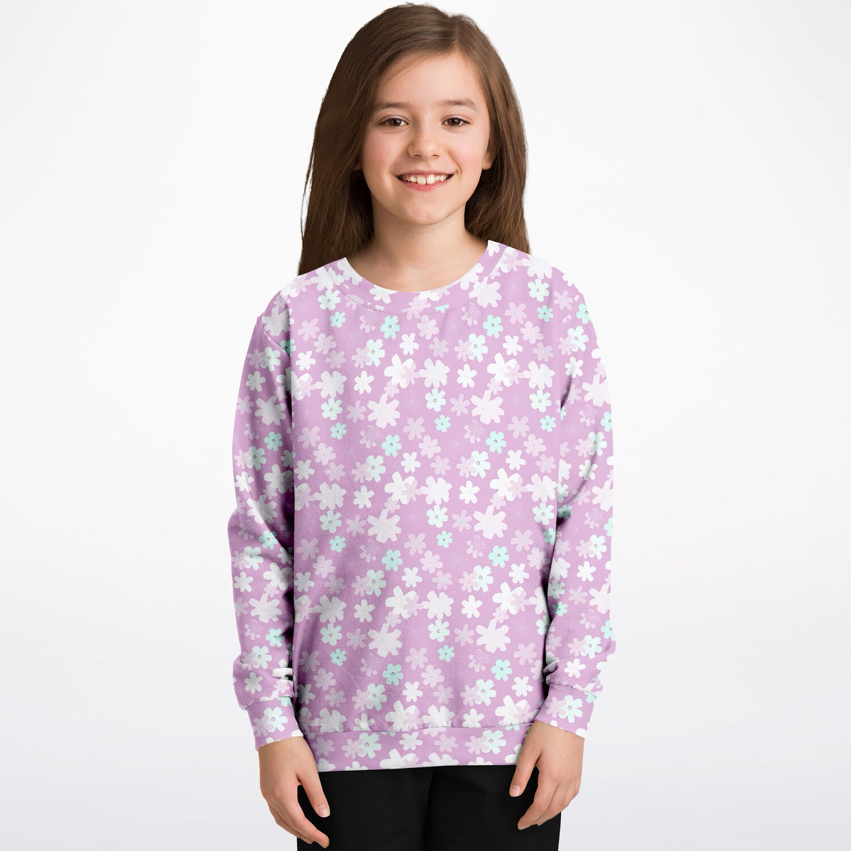 Girls Lavender Purple Floral Sweatshirt – Ultra Soft & Stretchy, Cozy Fleece or Lightweight Sports Fabric Sweatshirt – Ultra Soft & Stretchy, Cozy Fleece or Lightweight Sports Fabric