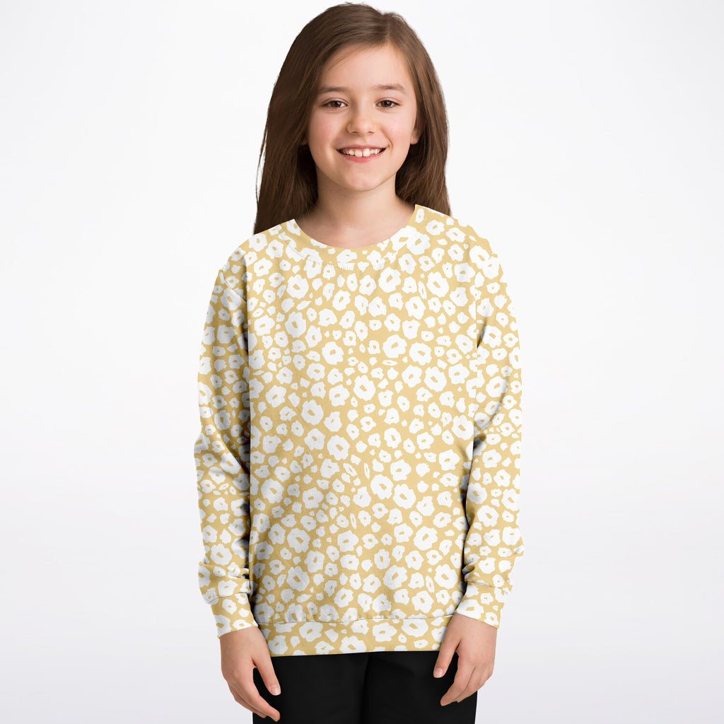 Kids Light Yellow Leopard Print Sweatshirt – Ultra Soft & Stretchy, Cozy Fleece or Lightweight Sports Fabric Sweatshirt – Ultra Soft & Stretchy, Cozy Fleece or Lightweight Sports Fabric