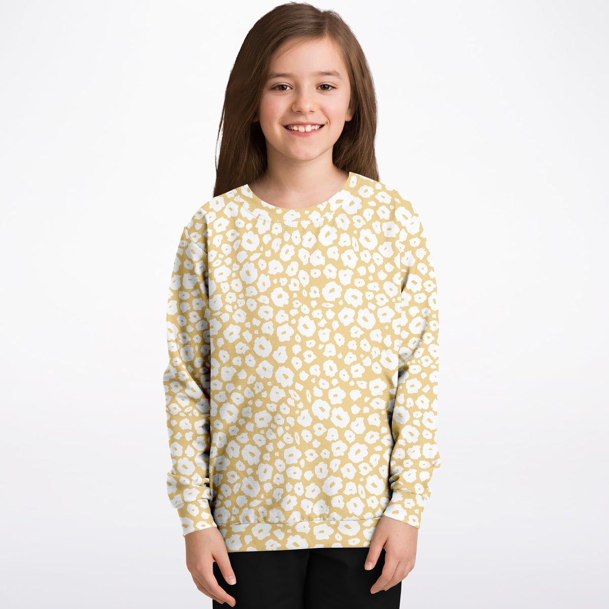 Kids Light Yellow Leopard Print Sweatshirt – Ultra Soft & Stretchy, Cozy Fleece or Lightweight Sports Fabric Sweatshirt – Ultra Soft & Stretchy, Cozy Fleece or Lightweight Sports Fabric