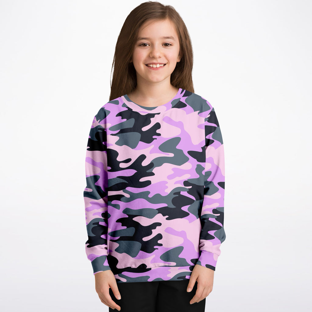 Kids Purple Camouflage Sweatshirt – Ultra Soft & Stretchy, Cozy Fleece or Lightweight Sports Fabric Sweatshirt – Ultra Soft & Stretchy, Cozy Fleece or Lightweight Sports Fabric