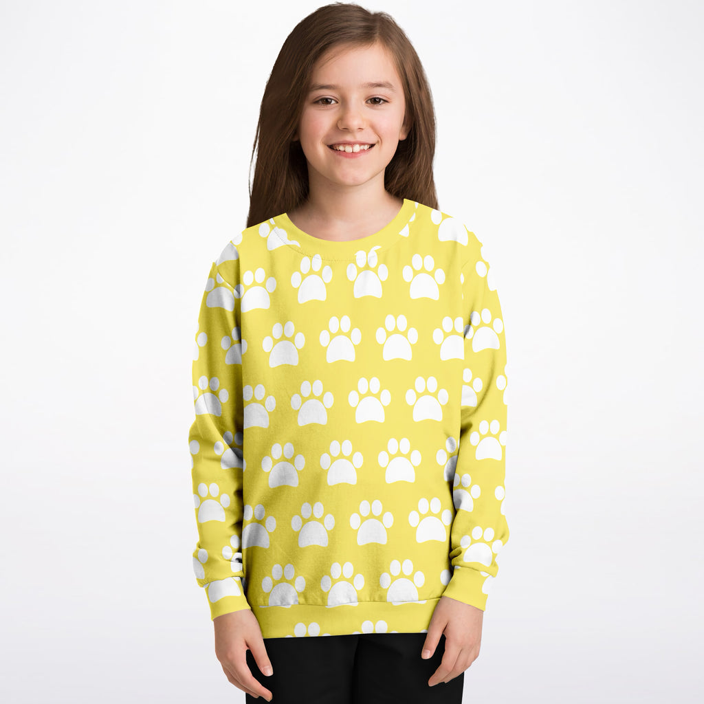 Kids Yellow Paw Print Sweatshirt – Ultra Soft & Stretchy, Cozy Fleece or Lightweight Sports Fabric Sweatshirt – Ultra Soft & Stretchy, Cozy Fleece or Lightweight Sports Fabric