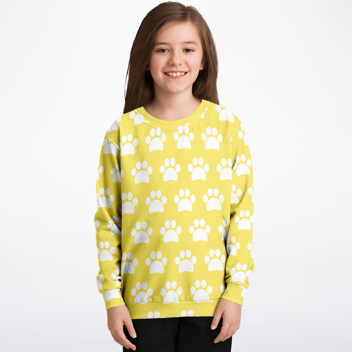 Kids Yellow Paw Print Sweatshirt – Ultra Soft & Stretchy, Cozy Fleece or Lightweight Sports Fabric Sweatshirt – Ultra Soft & Stretchy, Cozy Fleece or Lightweight Sports Fabric