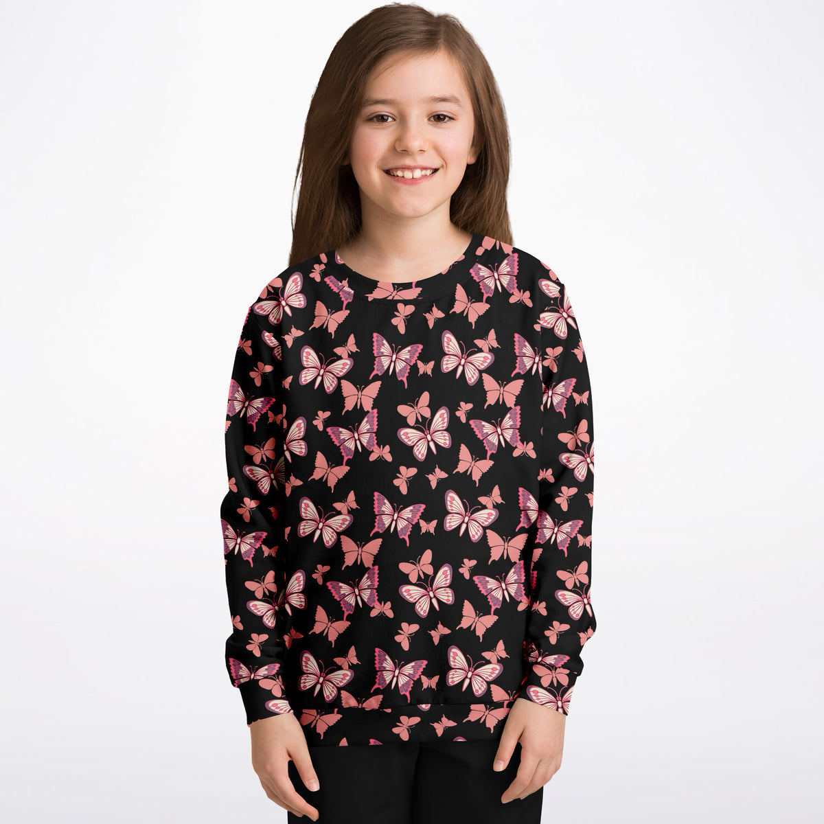 Girls Vibrant Pink Butterfly Sweatshirt – Ultra Soft & Stretchy, Cozy Fleece or Lightweight Sports Fabric Sweatshirt – Ultra Soft & Stretchy, Cozy Fleece or Lightweight Sports Fabric