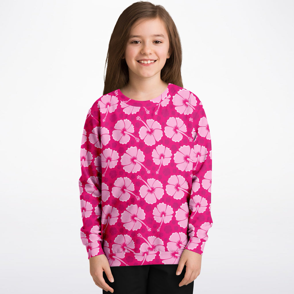 Girls Tropical Pink Hibiscus Sweatshirt – Ultra Soft & Stretchy, Cozy Fleece or Lightweight Sports Fabric Sweatshirt – Ultra Soft & Stretchy, Cozy Fleece or Lightweight Sports Fabric