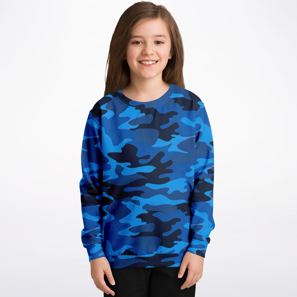 Kids Blue Camouflage Sweatshirt – Ultra Soft & Stretchy, Cozy Fleece or Lightweight Sports Fabric Sweatshirt – Ultra Soft & Stretchy, Cozy Fleece or Lightweight Sports Fabric