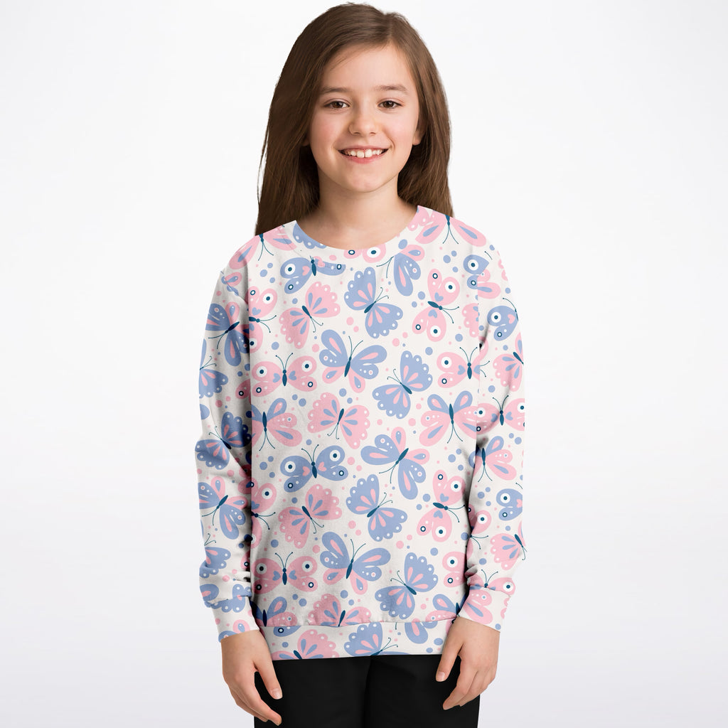Girls Pink & Blue Butterfly Sweatshirt – Ultra Soft & Stretchy, Cozy Fleece or Lightweight Sports Fabric Sweatshirt – Ultra Soft & Stretchy, Cozy Fleece or Lightweight Sports Fabric