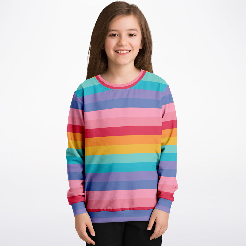 Girls Bright Striped Rainbow Sweatshirt – Ultra Soft & Stretchy, Cozy Fleece or Lightweight Sports Fabric Sweatshirt – Ultra Soft & Stretchy, Cozy Fleece or Lightweight Sports Fabric