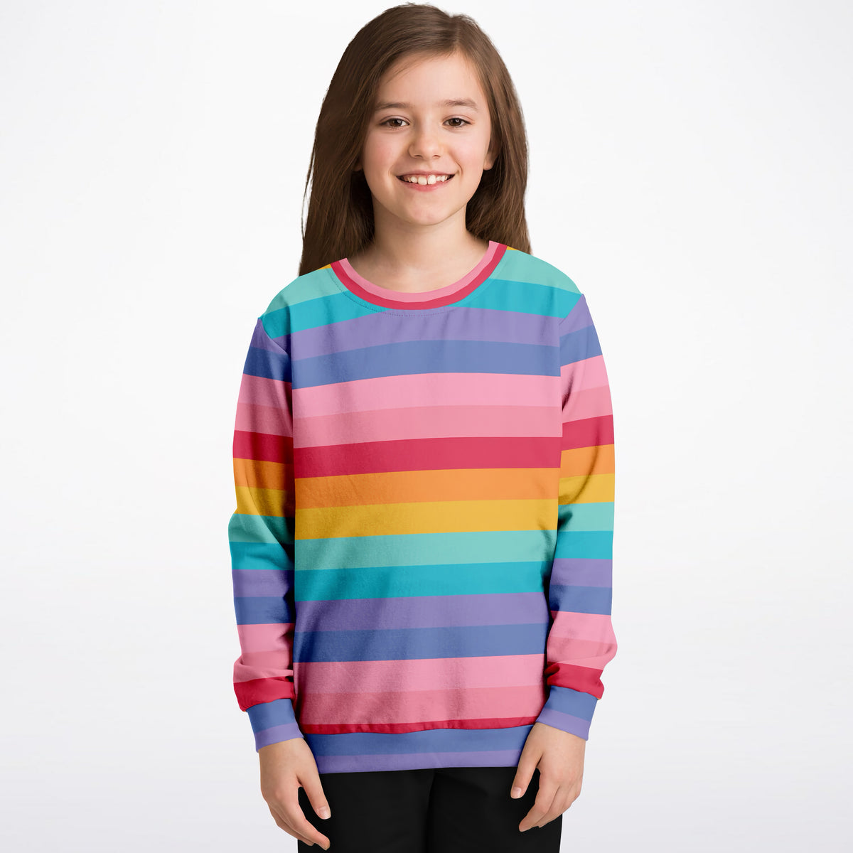 Girls Bright Striped Rainbow Sweatshirt – Ultra Soft & Stretchy, Cozy Fleece or Lightweight Sports Fabric Sweatshirt – Ultra Soft & Stretchy, Cozy Fleece or Lightweight Sports Fabric