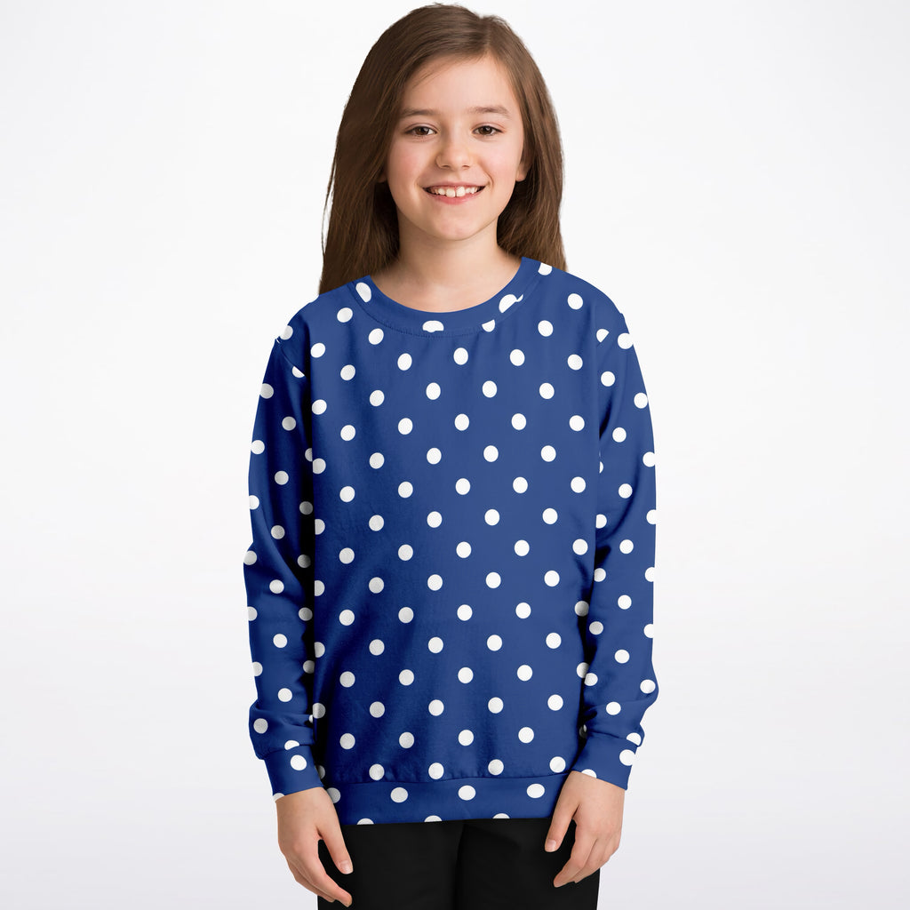 Kids Navy Blue Polka Dot Sweatshirt – Ultra Soft & Stretchy, Cozy Fleece or Lightweight Sports Fabric Sweatshirt – Ultra Soft & Stretchy, Cozy Fleece or Lightweight Sports Fabric