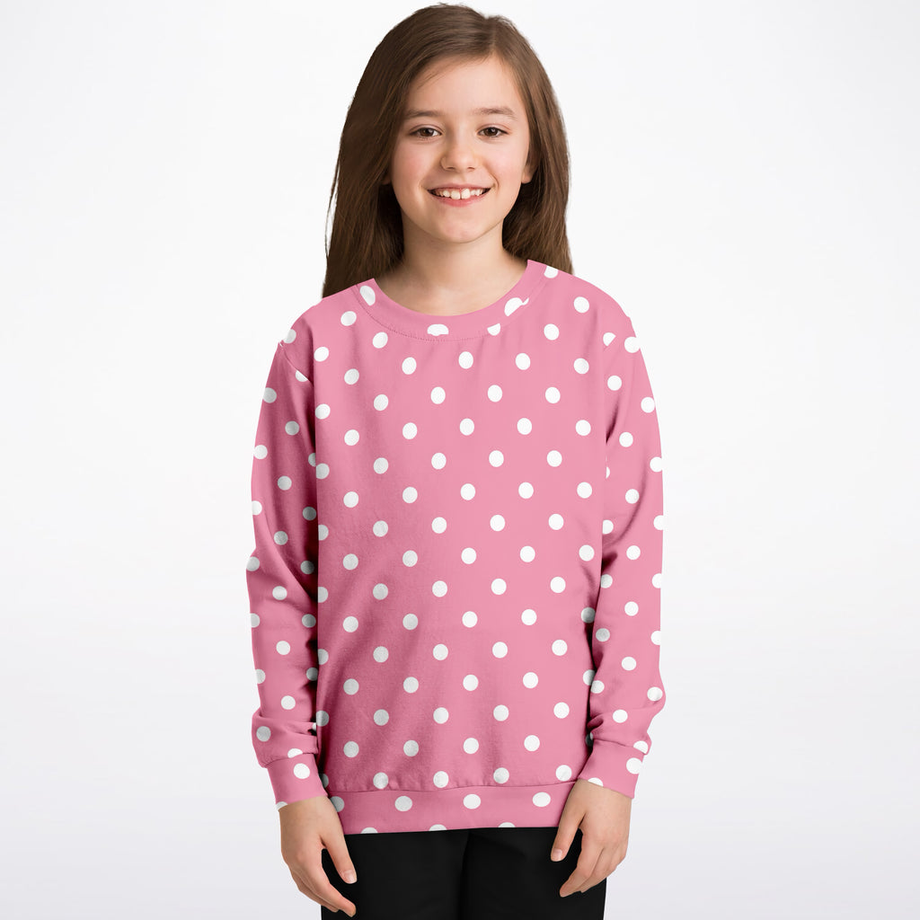 Kids Pink Polka Dot Sweatshirt – Ultra Soft & Stretchy, Cozy Fleece or Lightweight Sports Fabric Sweatshirt – Ultra Soft & Stretchy, Cozy Fleece or Lightweight Sports Fabric