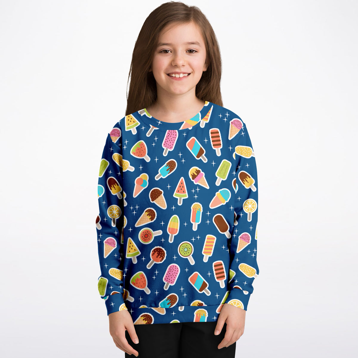 Kids Dark Blue Ice Cream Sweatshirt – Ultra Soft & Stretchy, Cozy Fleece or Lightweight Sports Fabric Sweatshirt – Ultra Soft & Stretchy, Cozy Fleece or Lightweight Sports Fabric