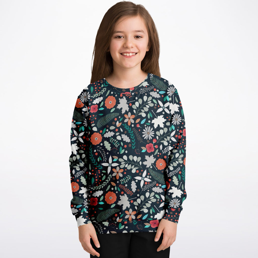 Girls Dark Floral Sweatshirt – Ultra Soft & Stretchy, Cozy Fleece or Lightweight Sports Fabric Sweatshirt – Ultra Soft & Stretchy, Cozy Fleece or Lightweight Sports Fabric