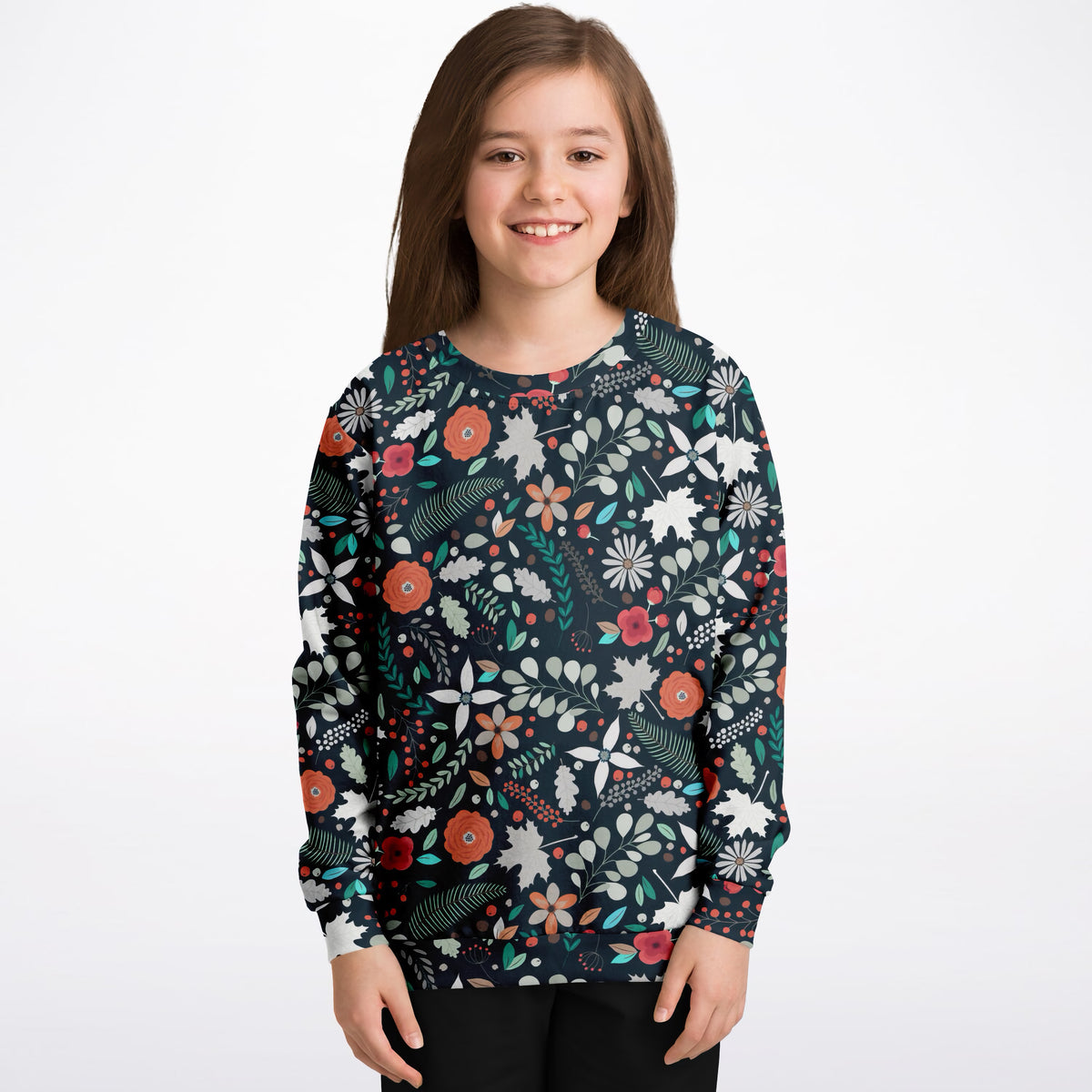 Girls Dark Floral Sweatshirt – Ultra Soft & Stretchy, Cozy Fleece or Lightweight Sports Fabric Sweatshirt – Ultra Soft & Stretchy, Cozy Fleece or Lightweight Sports Fabric
