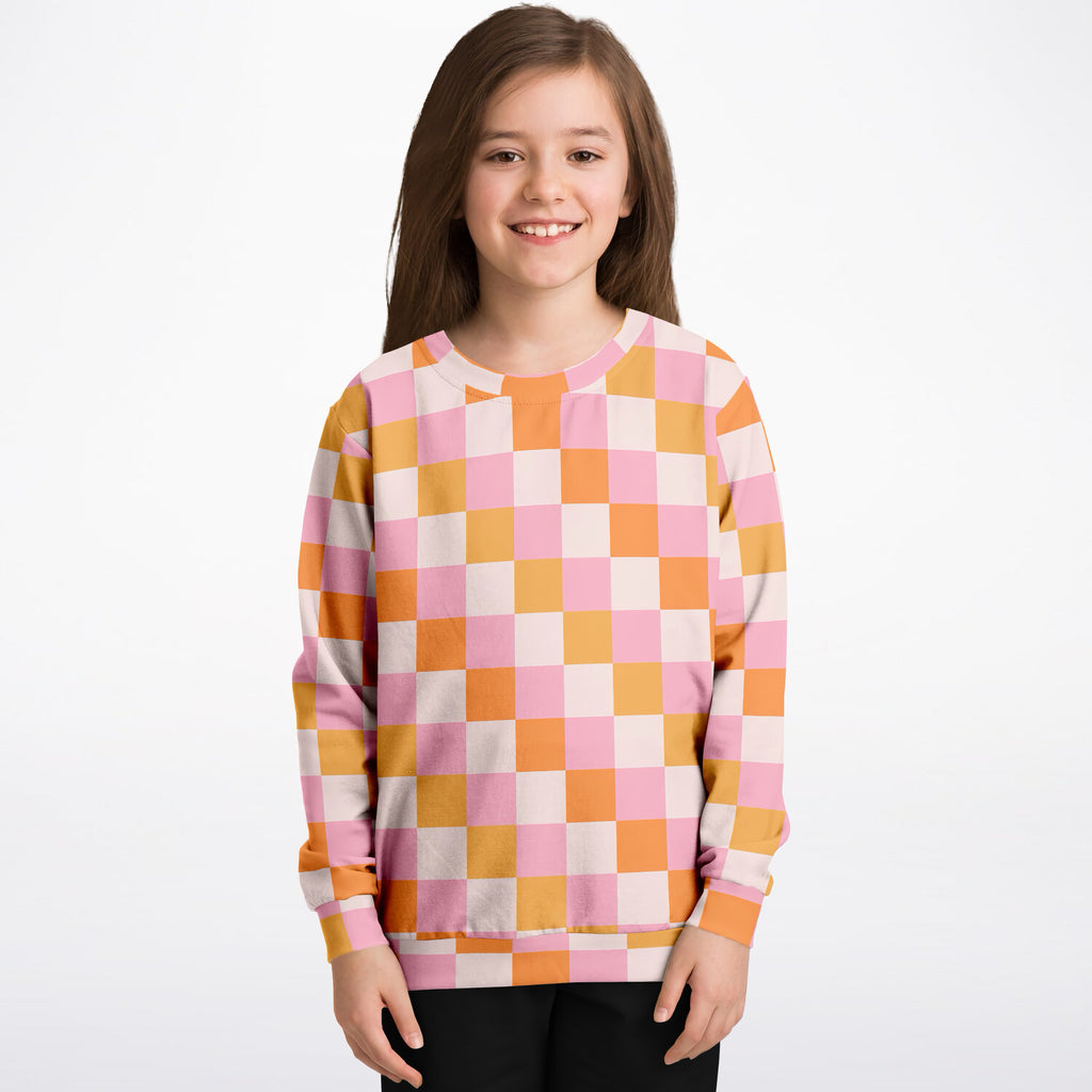 Girls Sunset Checkered Sweatshirt – Ultra Soft & Stretchy, Cozy Fleece or Lightweight Sports Fabric Sweatshirt – Ultra Soft & Stretchy, Cozy Fleece or Lightweight Sports Fabric