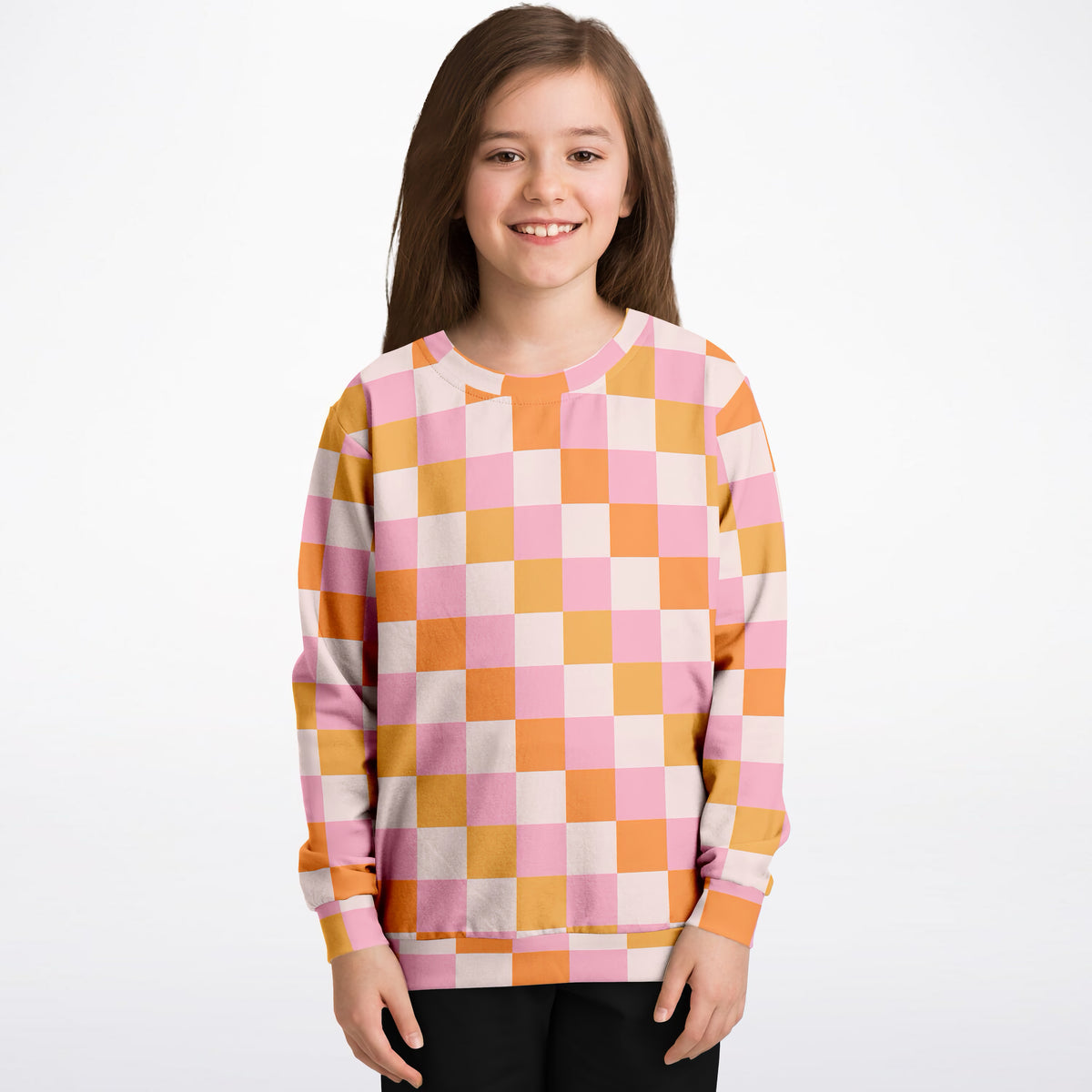 Girls Sunset Checkered Sweatshirt – Ultra Soft & Stretchy, Cozy Fleece or Lightweight Sports Fabric Sweatshirt – Ultra Soft & Stretchy, Cozy Fleece or Lightweight Sports Fabric