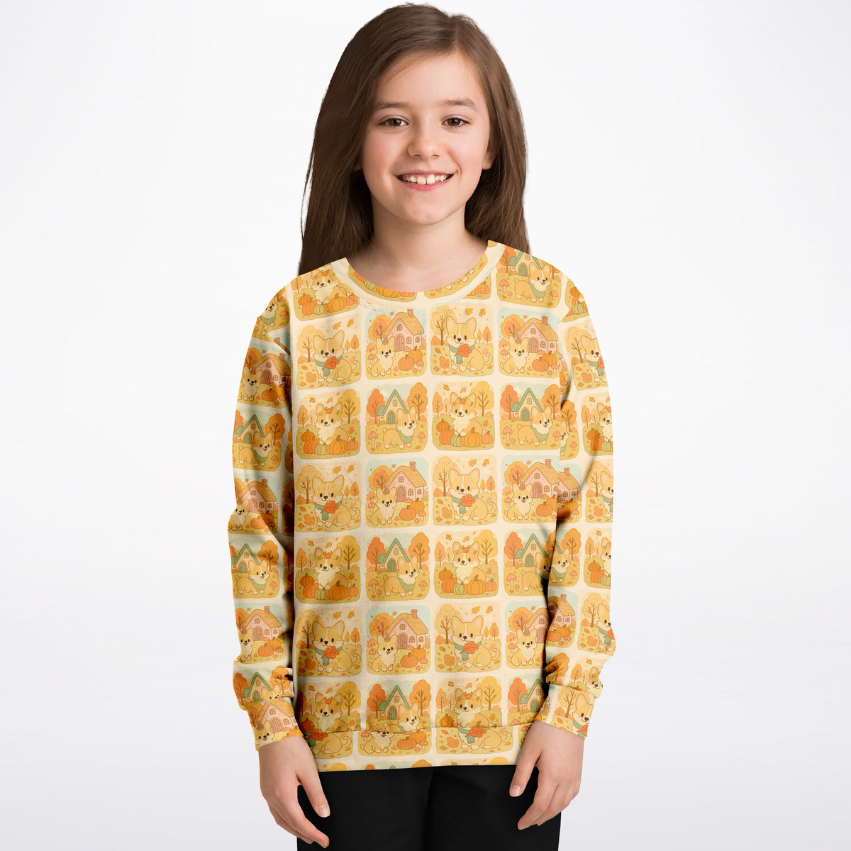 Kids Autumn Corgi Dog Sweatshirt – Ultra Soft & Stretchy, Cozy Fleece or Lightweight Sports Fabric Sweatshirt – Ultra Soft & Stretchy, Cozy Fleece or Lightweight Sports Fabric
