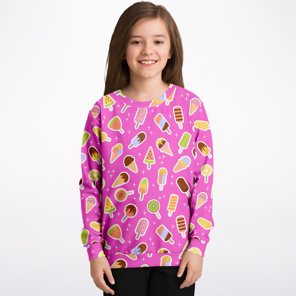 Kids Pink Ice Cream Sweatshirt – Ultra Soft & Stretchy, Cozy Fleece or Lightweight Sports Fabric Sweatshirt – Ultra Soft & Stretchy, Cozy Fleece or Lightweight Sports Fabric