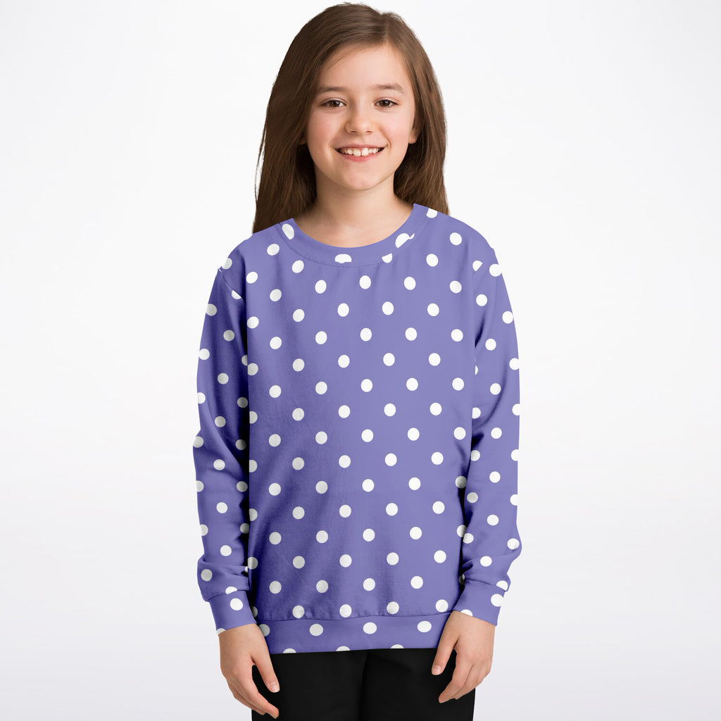 Kids Lavender Purple Polka Dot Sweatshirt – Ultra Soft & Stretchy, Cozy Fleece or Lightweight Sports Fabric Sweatshirt – Ultra Soft & Stretchy, Cozy Fleece or Lightweight Sports Fabric