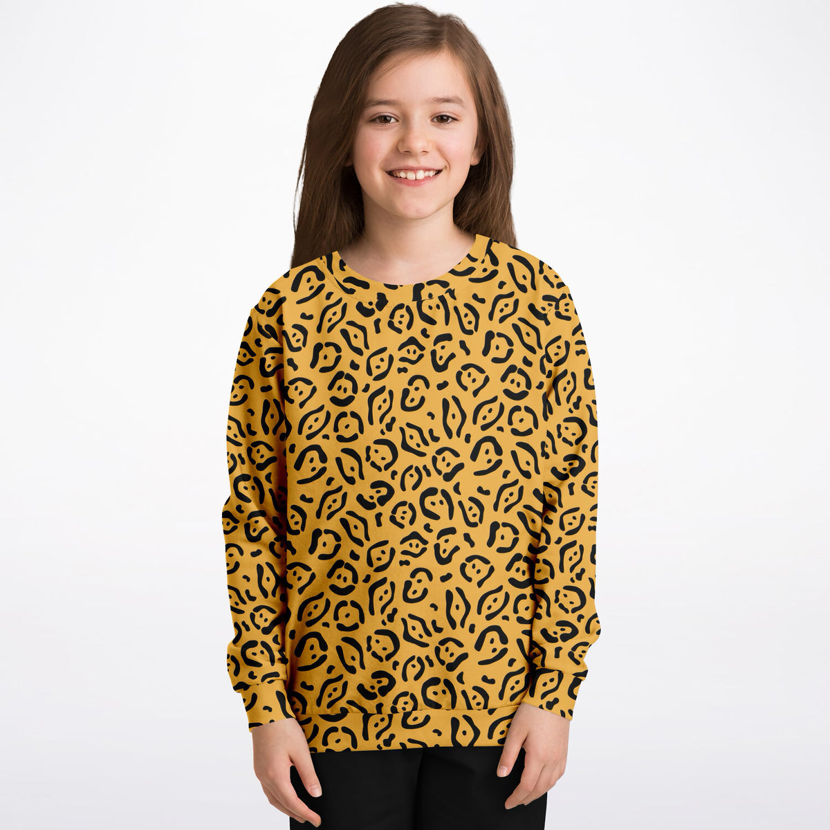 Kids Mustard Yellow Leopard Print Sweatshirt – Ultra Soft & Stretchy, Cozy Fleece or Lightweight Sports Fabric Sweatshirt – Ultra Soft & Stretchy, Cozy Fleece or Lightweight Sports Fabric