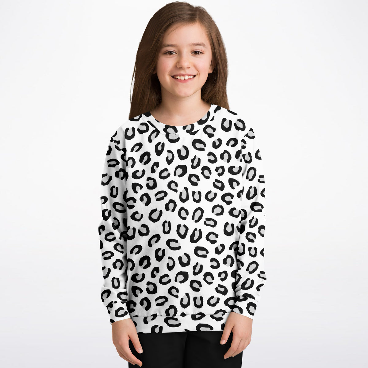 Kids Black & White Leopard Print Sweatshirt – Ultra Soft & Stretchy, Cozy Fleece or Lightweight Sports Fabric Sweatshirt – Ultra Soft & Stretchy, Cozy Fleece or Lightweight Sports Fabric