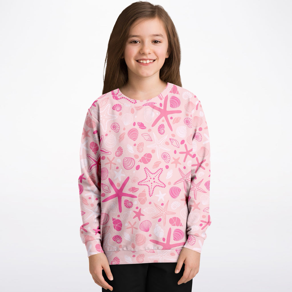 Girls Pink Starfish and Seashells Sweatshirt – Ultra Soft & Stretchy, Cozy Fleece or Lightweight Sports Fabric Sweatshirt – Ultra Soft & Stretchy, Cozy Fleece or Lightweight Sports Fabric