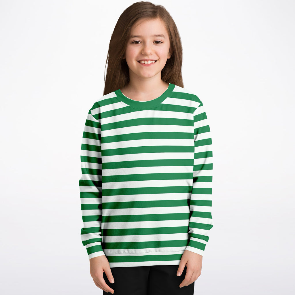 Kids Green Christmas Striped Sweatshirt – Ultra Soft & Stretchy, Cozy Fleece or Lightweight Sports Fabric Sweatshirt – Ultra Soft & Stretchy, Cozy Fleece or Lightweight Sports Fabric