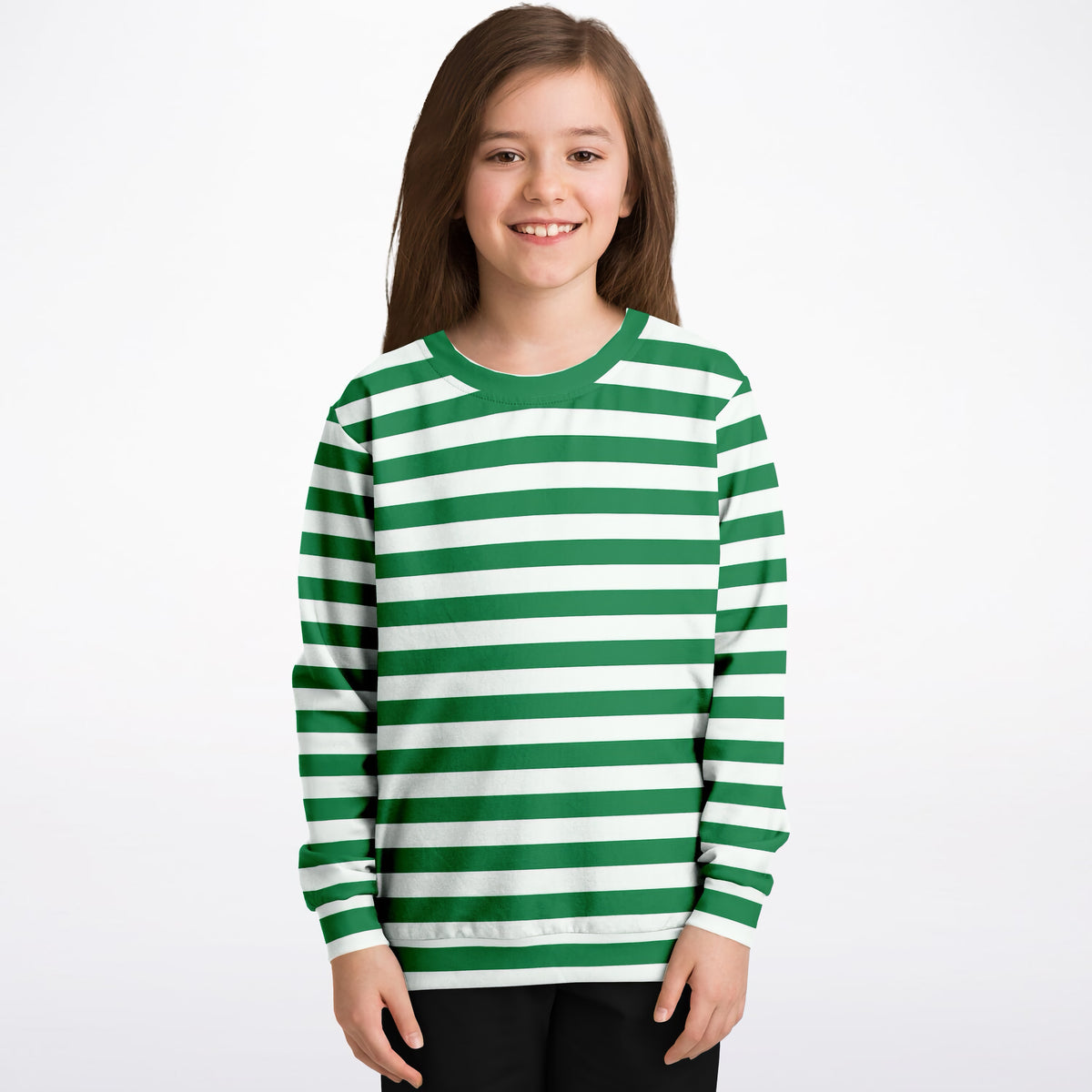 Kids Green Christmas Striped Sweatshirt – Ultra Soft & Stretchy, Cozy Fleece or Lightweight Sports Fabric Sweatshirt – Ultra Soft & Stretchy, Cozy Fleece or Lightweight Sports Fabric