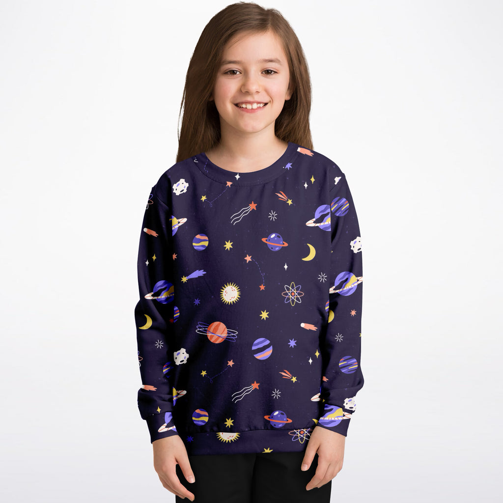 Kids Purple Outer Space Sweatshirt – Ultra Soft & Stretchy, Cozy Fleece or Lightweight Sports Fabric Sweatshirt – Ultra Soft & Stretchy, Cozy Fleece or Lightweight Sports Fabric
