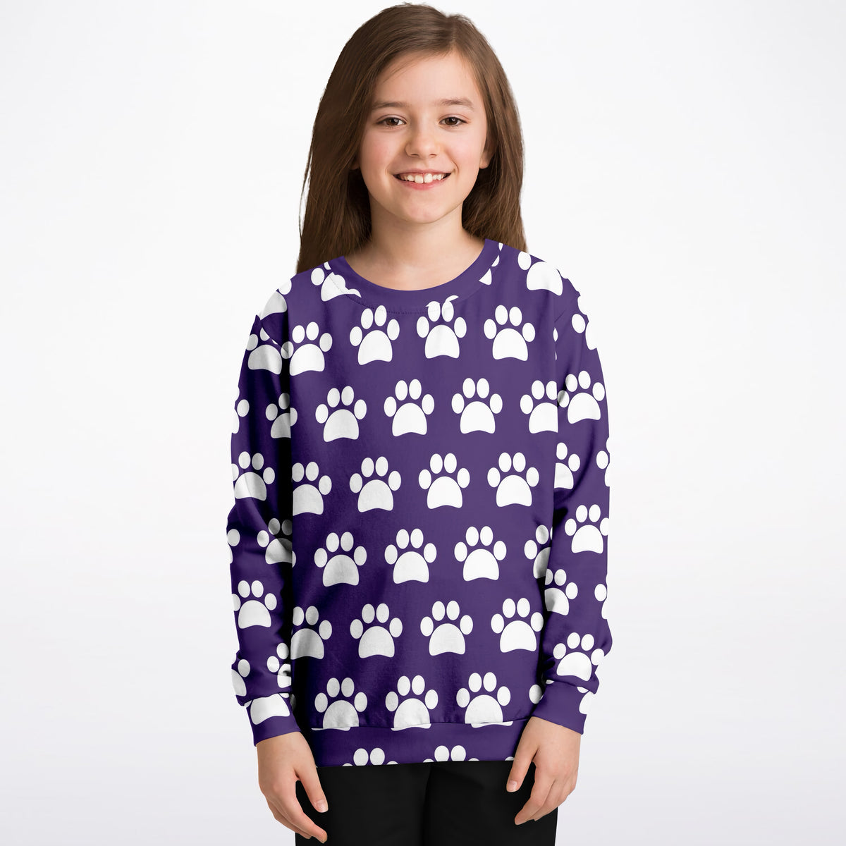 Kids Dark Purple Paw Print Sweatshirt – Ultra Soft & Stretchy, Cozy Fleece or Lightweight Sports Fabric Sweatshirt – Ultra Soft & Stretchy, Cozy Fleece or Lightweight Sports Fabric