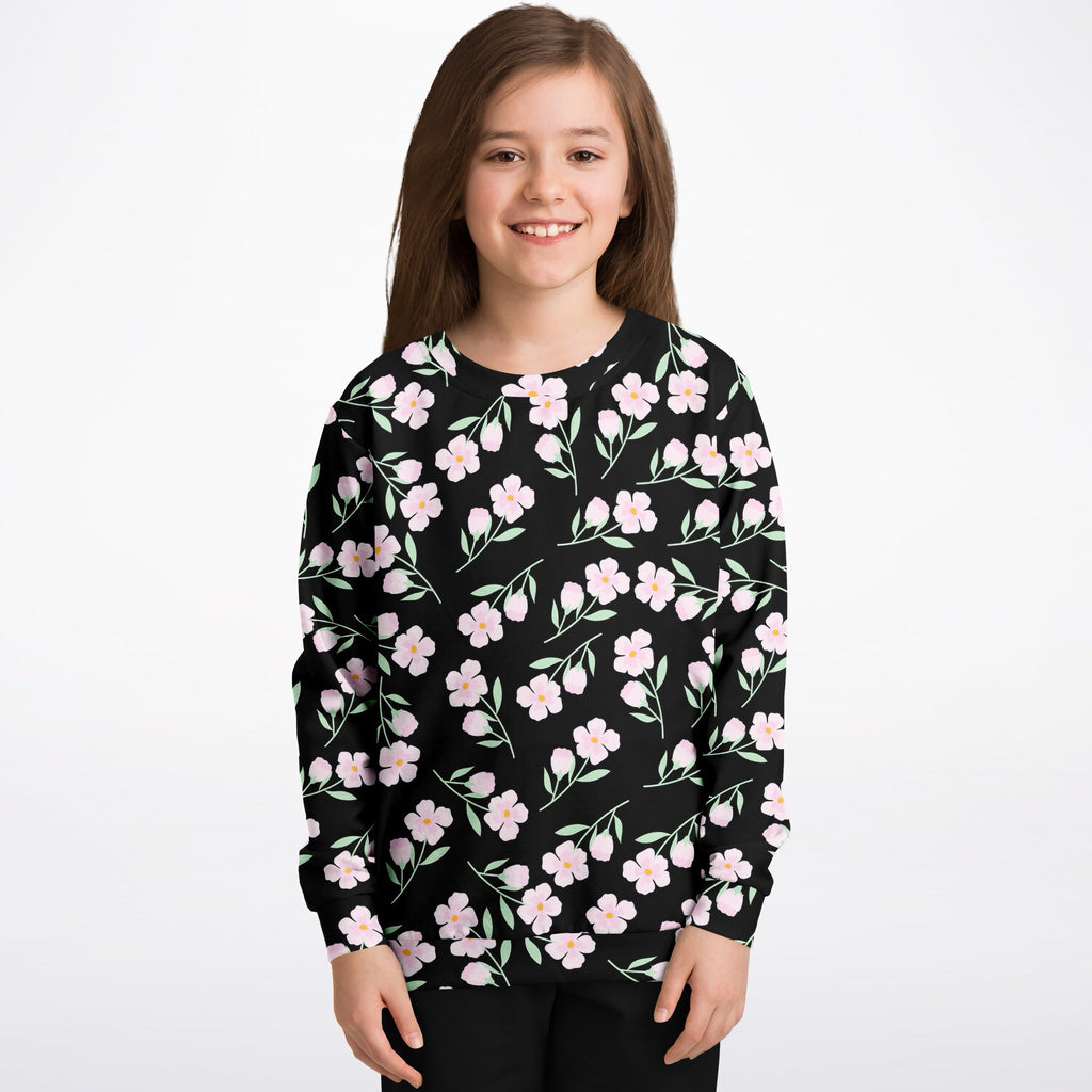Girls Blush Pink Floral Sweatshirt – Ultra Soft & Stretchy, Cozy Fleece or Lightweight Sports Fabric Sweatshirt – Ultra Soft & Stretchy, Cozy Fleece or Lightweight Sports Fabric