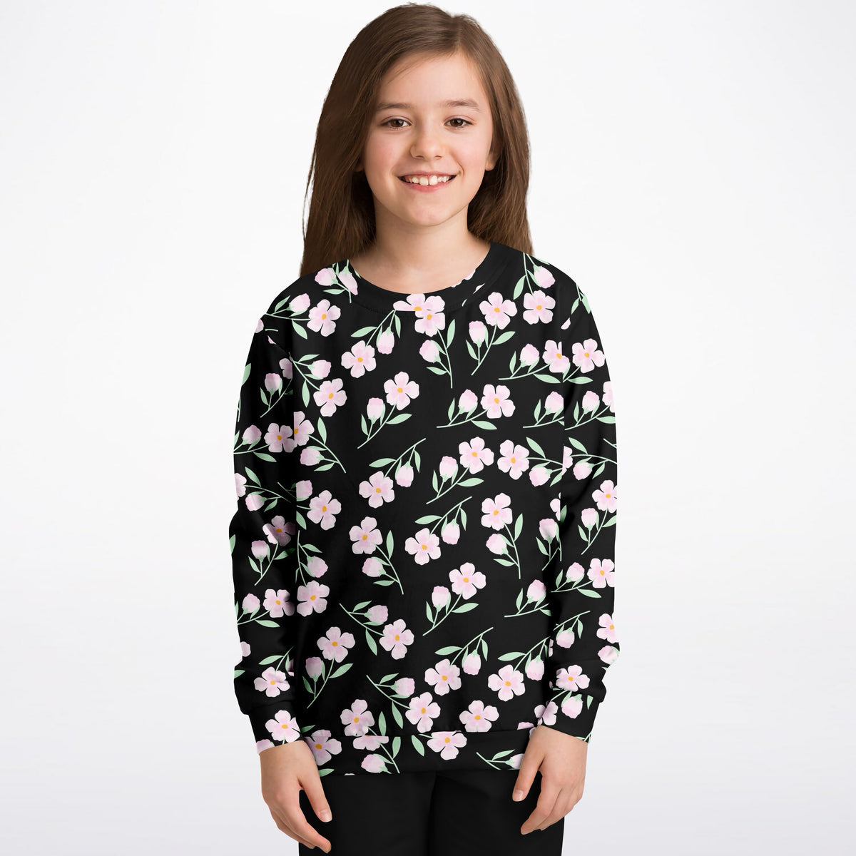 Girls Blush Pink Floral Sweatshirt – Ultra Soft & Stretchy, Cozy Fleece or Lightweight Sports Fabric Sweatshirt – Ultra Soft & Stretchy, Cozy Fleece or Lightweight Sports Fabric