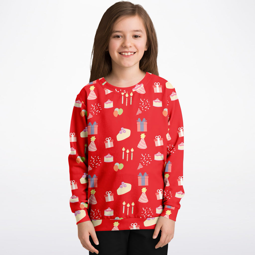 Kids Birthday Party Red Sweatshirt – Ultra Soft & Stretchy, Cozy Fleece or Lightweight Sports Fabric Sweatshirt – Ultra Soft & Stretchy, Cozy Fleece or Lightweight Sports Fabric