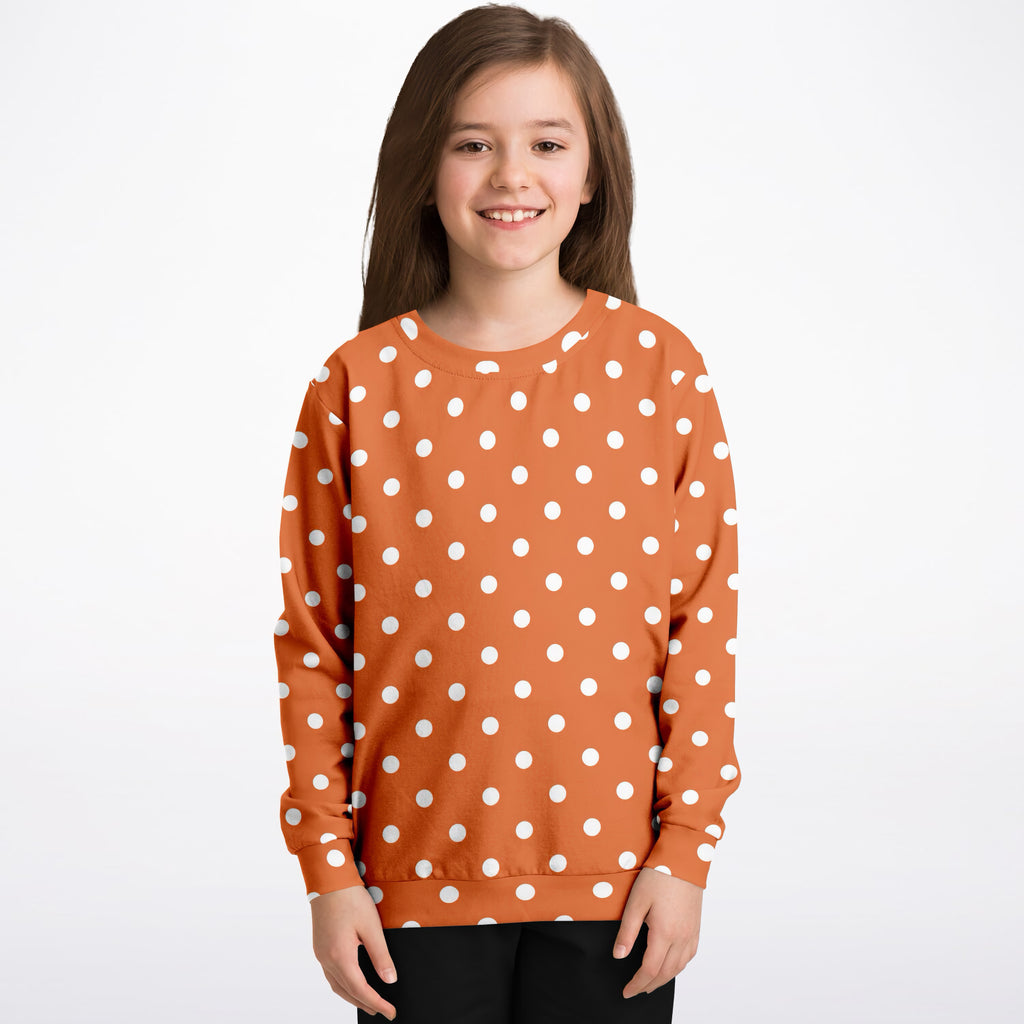 Kids Orange Polka Dot Sweatshirt – Ultra Soft & Stretchy, Cozy Fleece or Lightweight Sports Fabric Sweatshirt – Ultra Soft & Stretchy, Cozy Fleece or Lightweight Sports Fabric