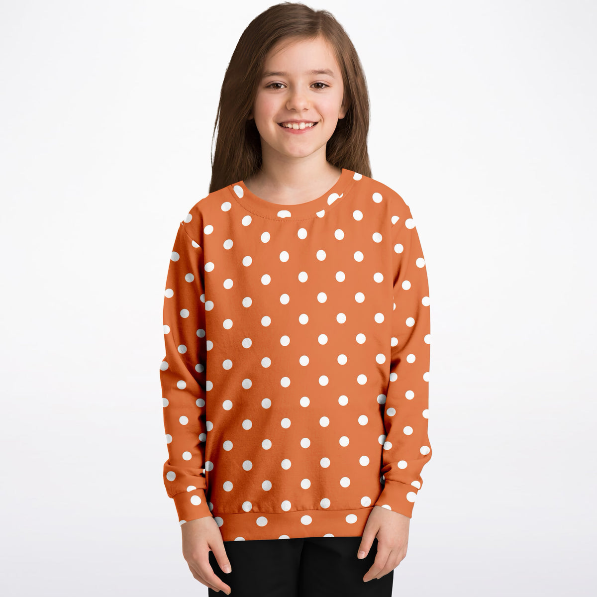Kids Orange Polka Dot Sweatshirt – Ultra Soft & Stretchy, Cozy Fleece or Lightweight Sports Fabric Sweatshirt – Ultra Soft & Stretchy, Cozy Fleece or Lightweight Sports Fabric