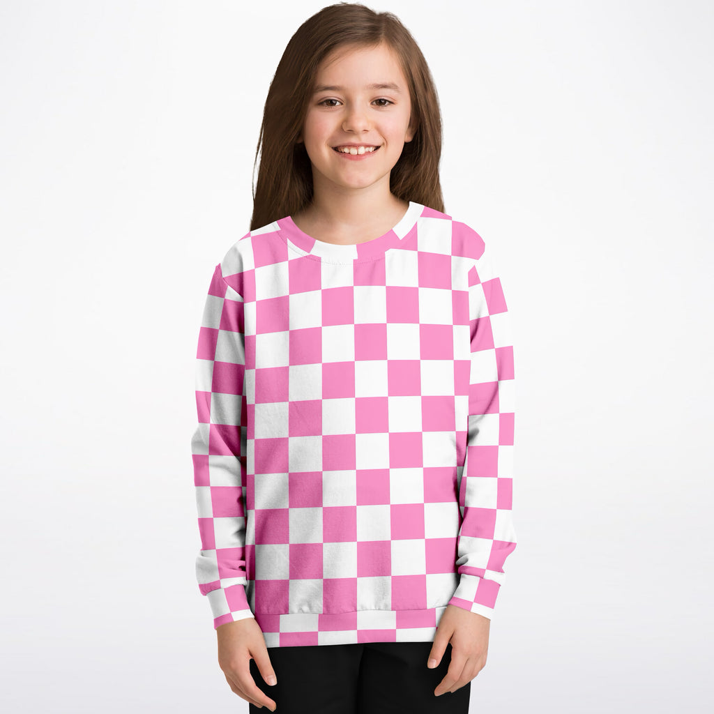 Girls Pink Checkered Sweatshirt – Ultra Soft & Stretchy, Cozy Fleece or Lightweight Sports Fabric Sweatshirt – Ultra Soft & Stretchy, Cozy Fleece or Lightweight Sports Fabric