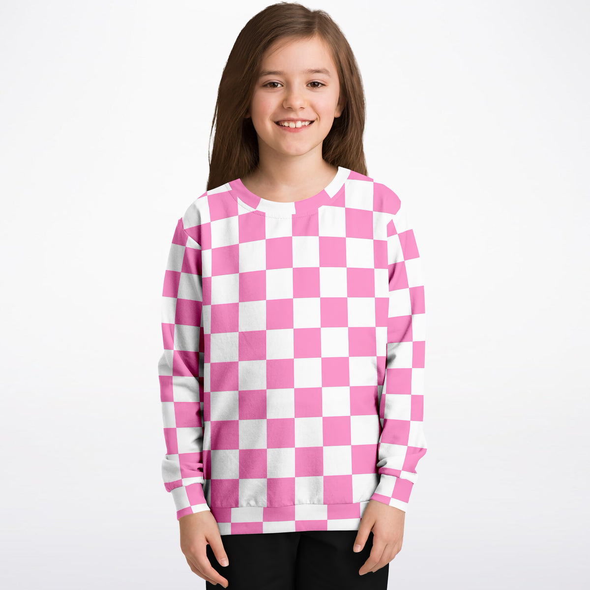 Girls Pink Checkered Sweatshirt – Ultra Soft & Stretchy, Cozy Fleece or Lightweight Sports Fabric Sweatshirt – Ultra Soft & Stretchy, Cozy Fleece or Lightweight Sports Fabric