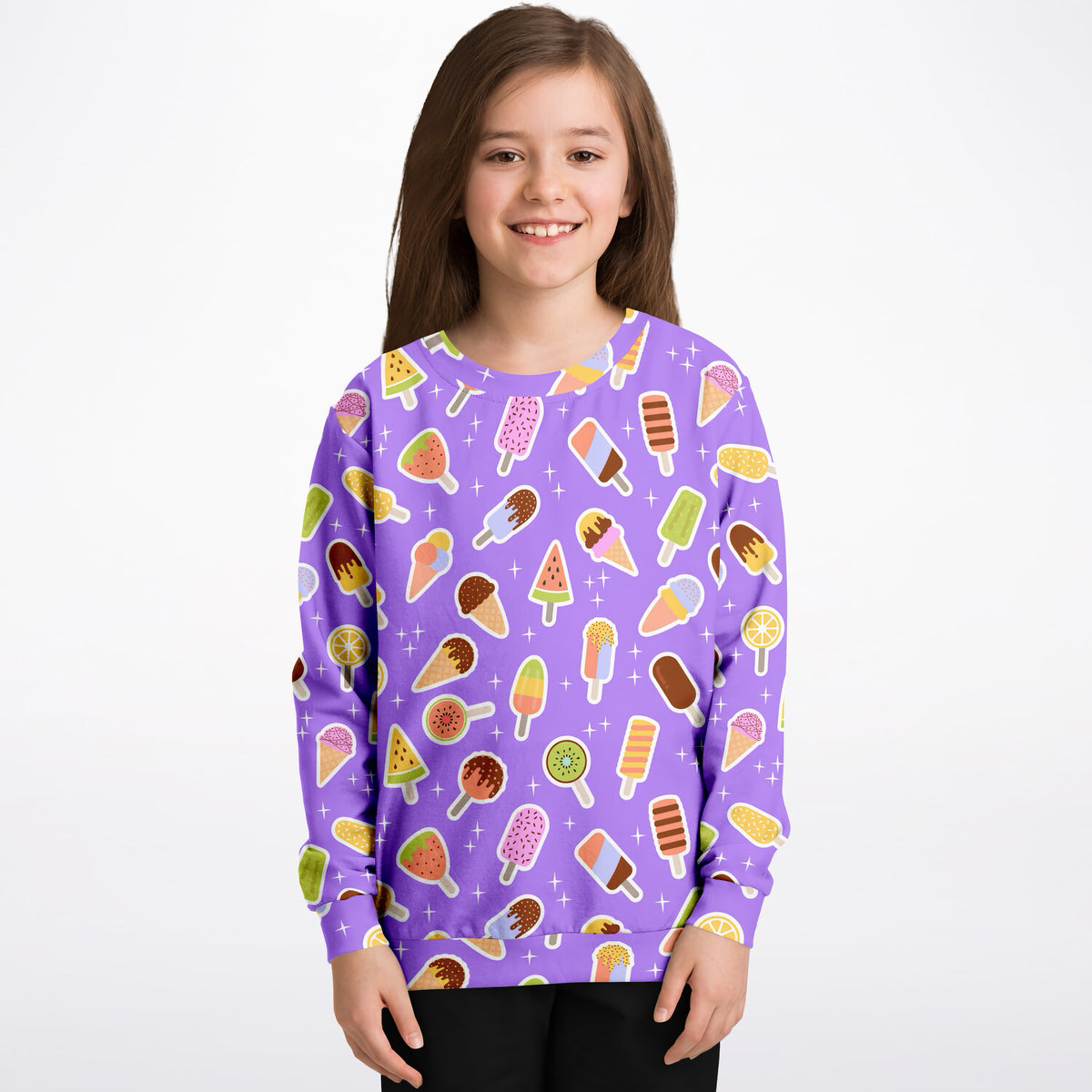 Kids Purple Ice Cream Sweatshirt – Ultra Soft & Stretchy, Cozy Fleece or Lightweight Sports Fabric Sweatshirt – Ultra Soft & Stretchy, Cozy Fleece or Lightweight Sports Fabric