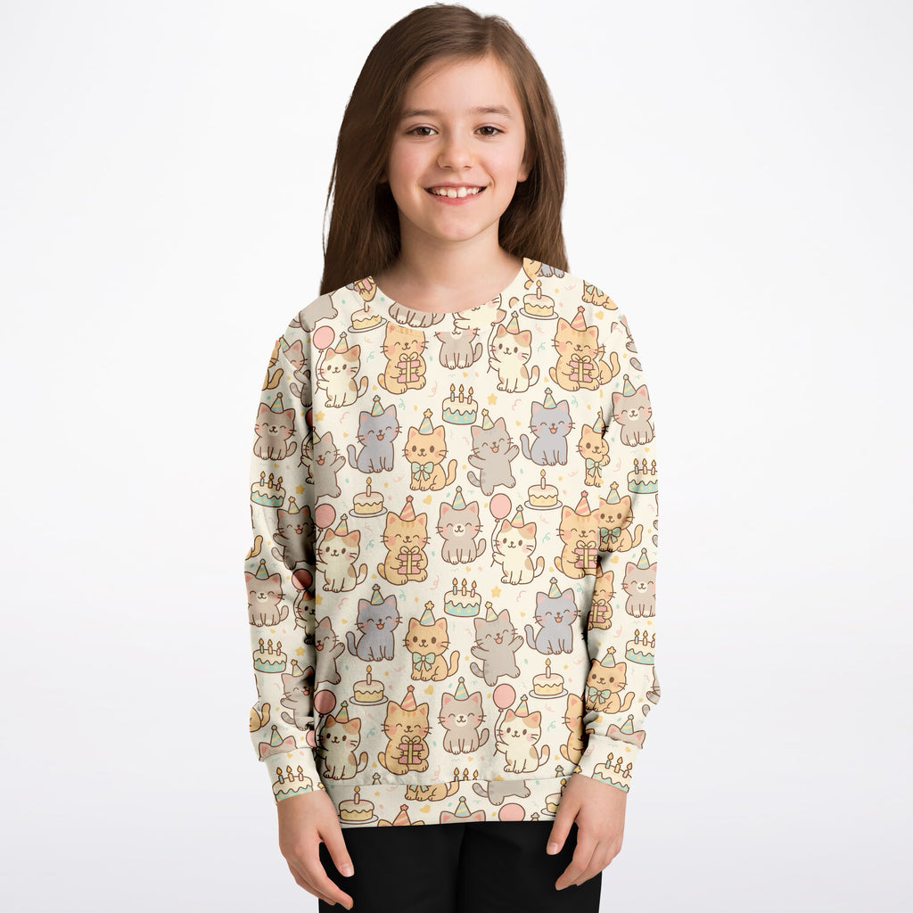 Kids Kitten Birthday Sweatshirt – Ultra Soft & Stretchy, Cozy Fleece or Lightweight Sports Fabric Sweatshirt – Ultra Soft & Stretchy, Cozy Fleece or Lightweight Sports Fabric