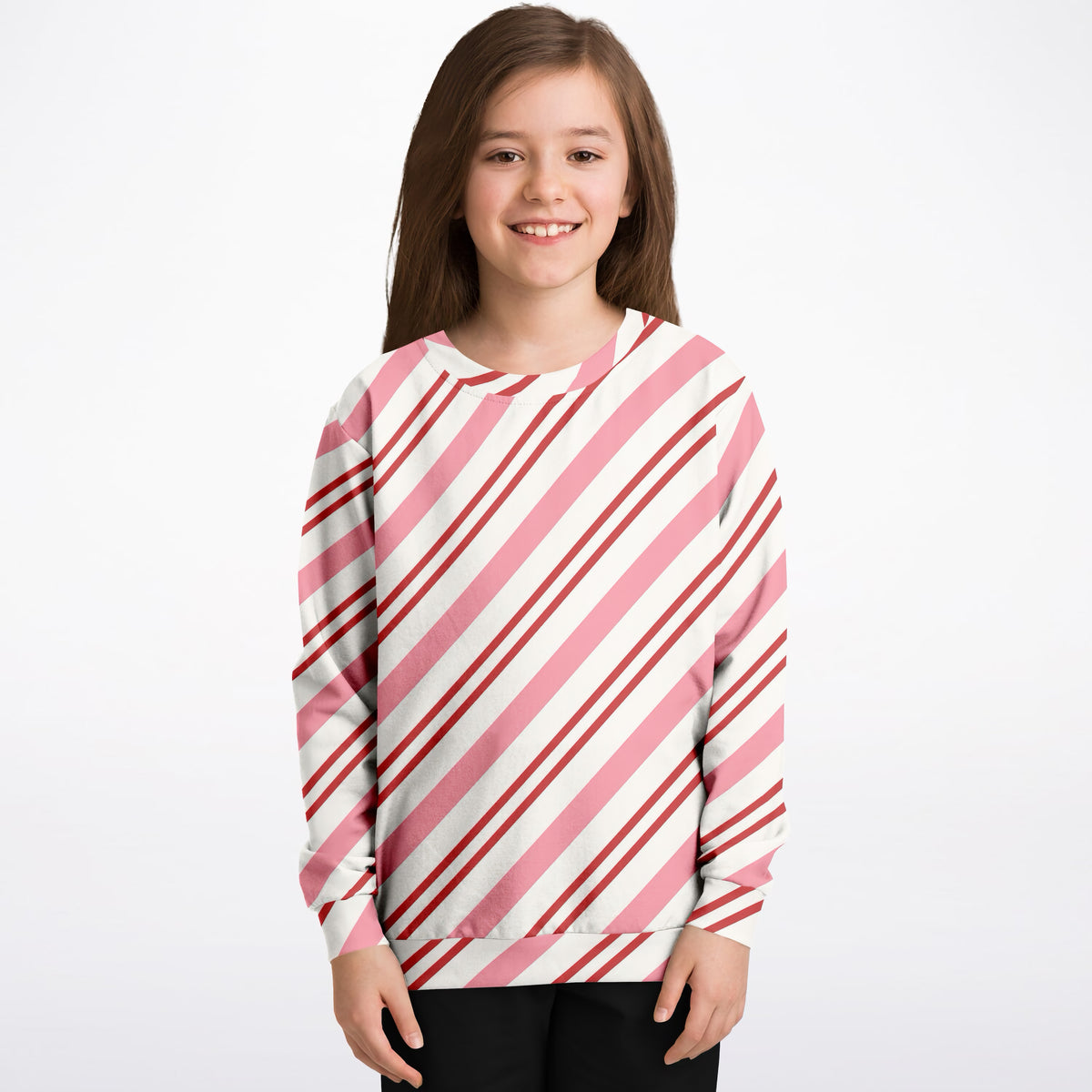 Girls Pink Candy Cane Sweatshirt – Ultra Soft & Stretchy, Cozy Fleece or Lightweight Sports Fabric Sweatshirt – Ultra Soft & Stretchy, Cozy Fleece or Lightweight Sports Fabric