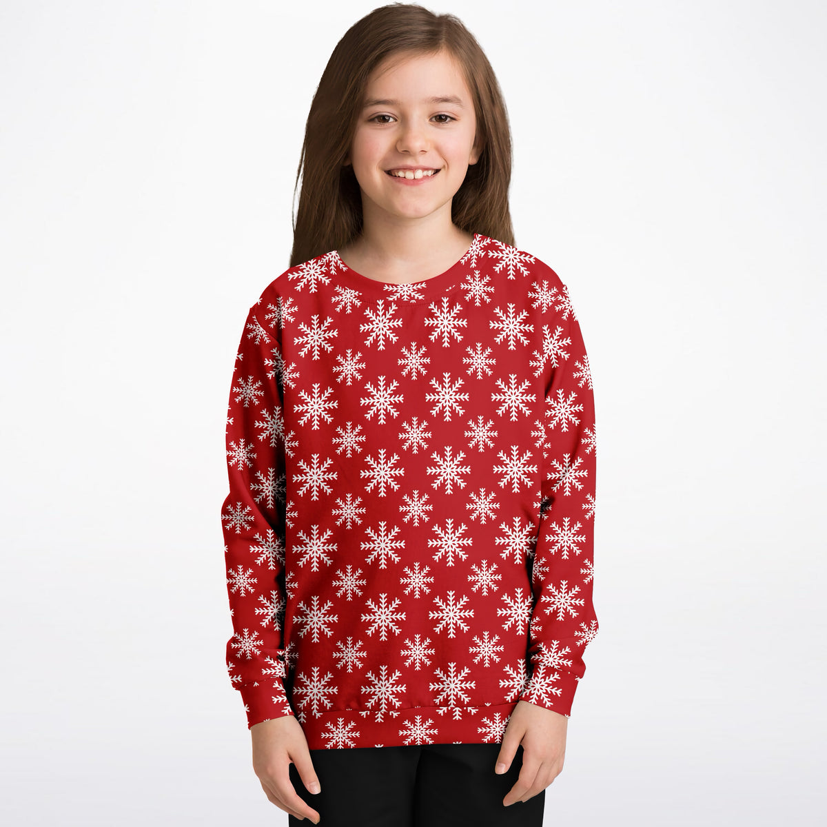 Kids Red Christmas Snowflake Sweatshirt – Ultra Soft & Stretchy, Cozy Fleece or Lightweight Sports Fabric Sweatshirt – Ultra Soft & Stretchy, Cozy Fleece or Lightweight Sports Fabric