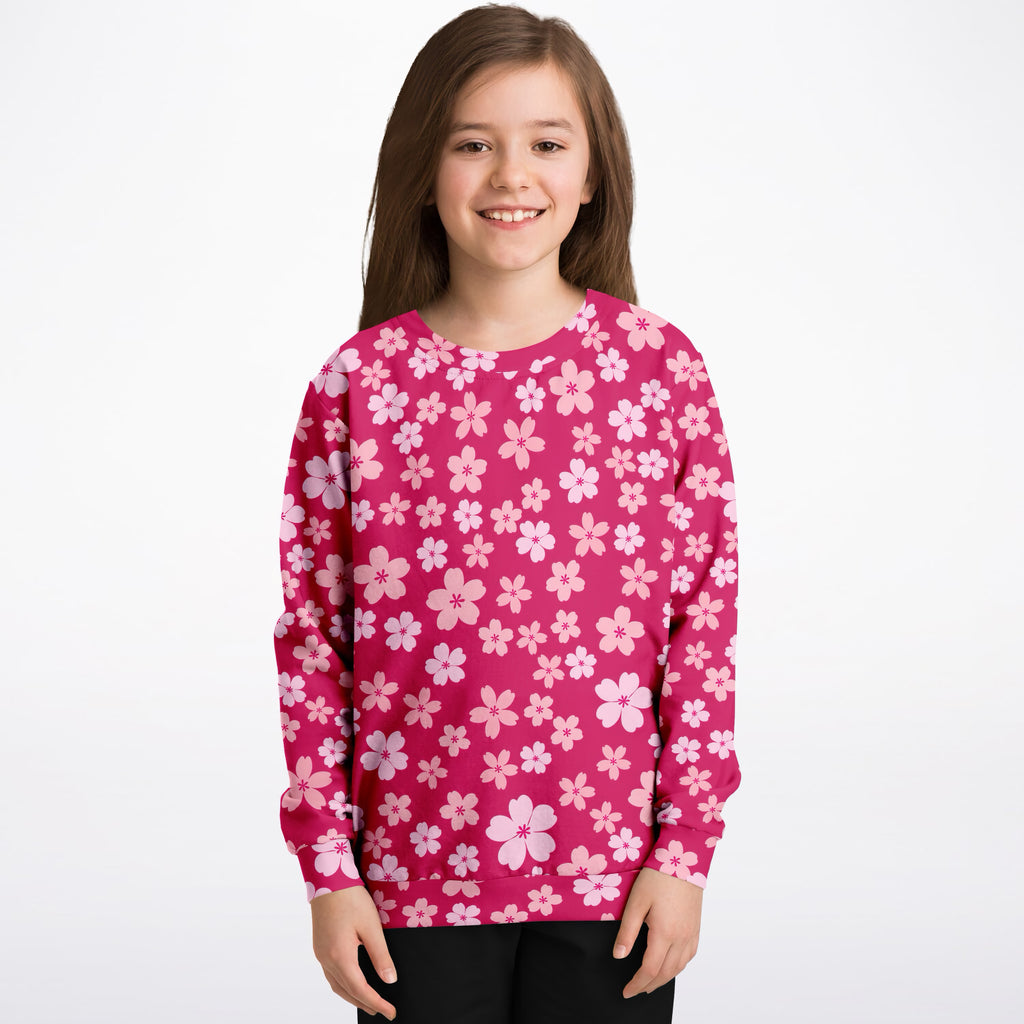 Girls Bright Pink Cherry Blossom Sweatshirt – Ultra Soft & Stretchy, Cozy Fleece or Lightweight Sports Fabric Sweatshirt – Ultra Soft & Stretchy, Cozy Fleece or Lightweight Sports Fabric