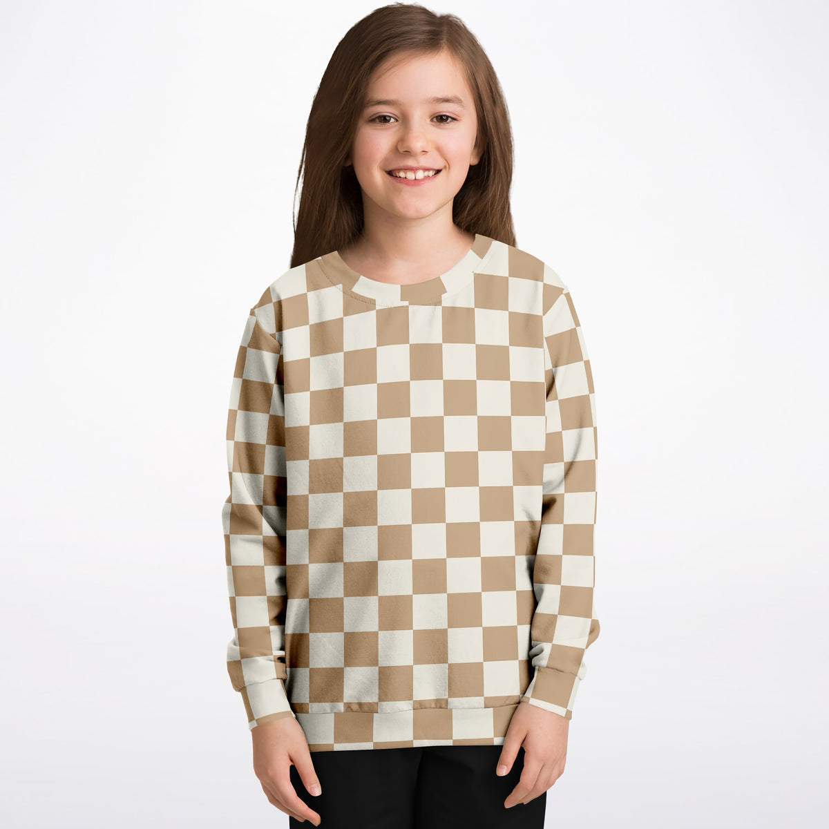 Kids Beige Checkered Sweatshirt – Ultra Soft & Stretchy, Cozy Fleece or Lightweight Sports Fabric Sweatshirt – Ultra Soft & Stretchy, Cozy Fleece or Lightweight Sports Fabric