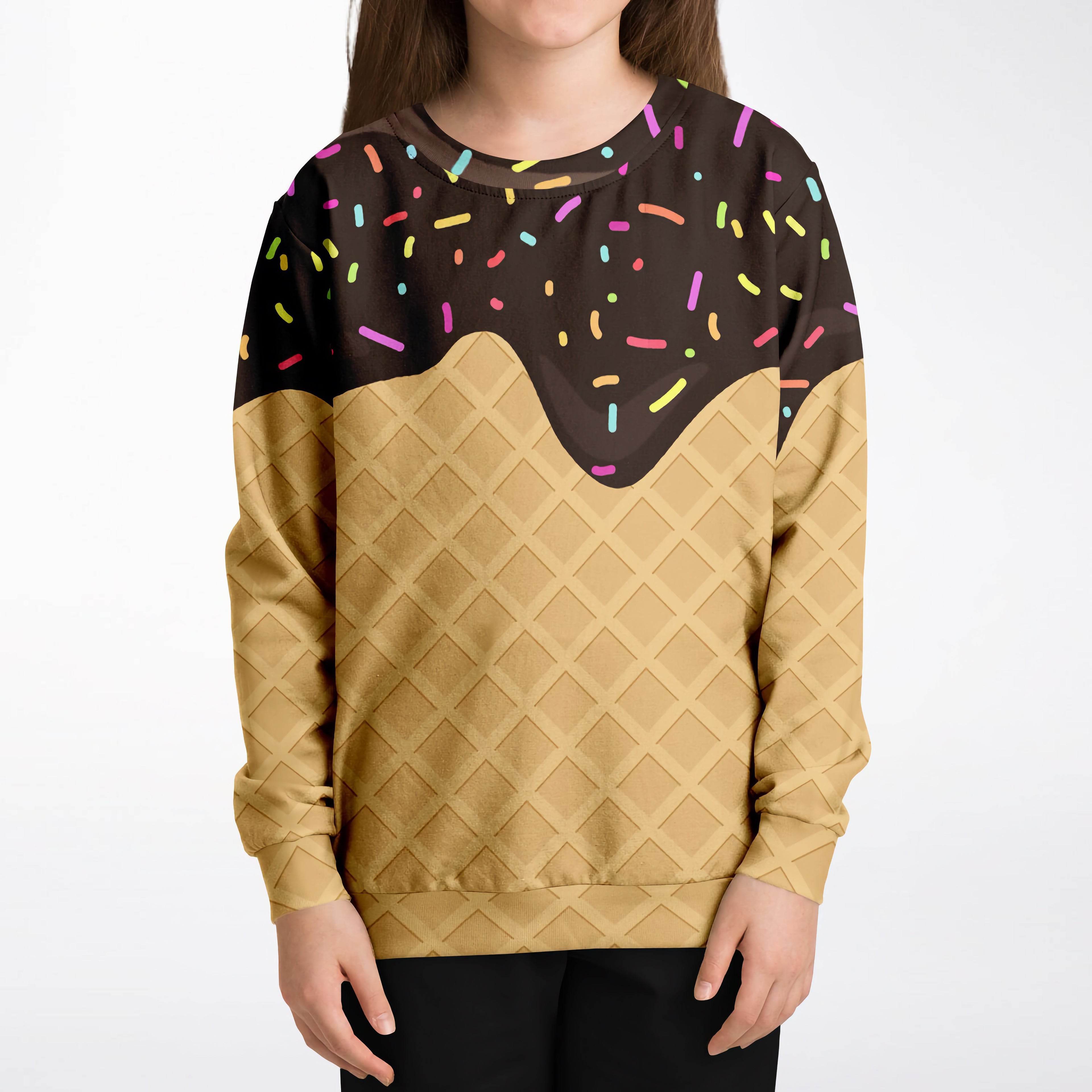 Kids Chocolate Ice Cream Cone Sweatshirt – Cozy Cotton Fleece or Lightweight Sports Fabric