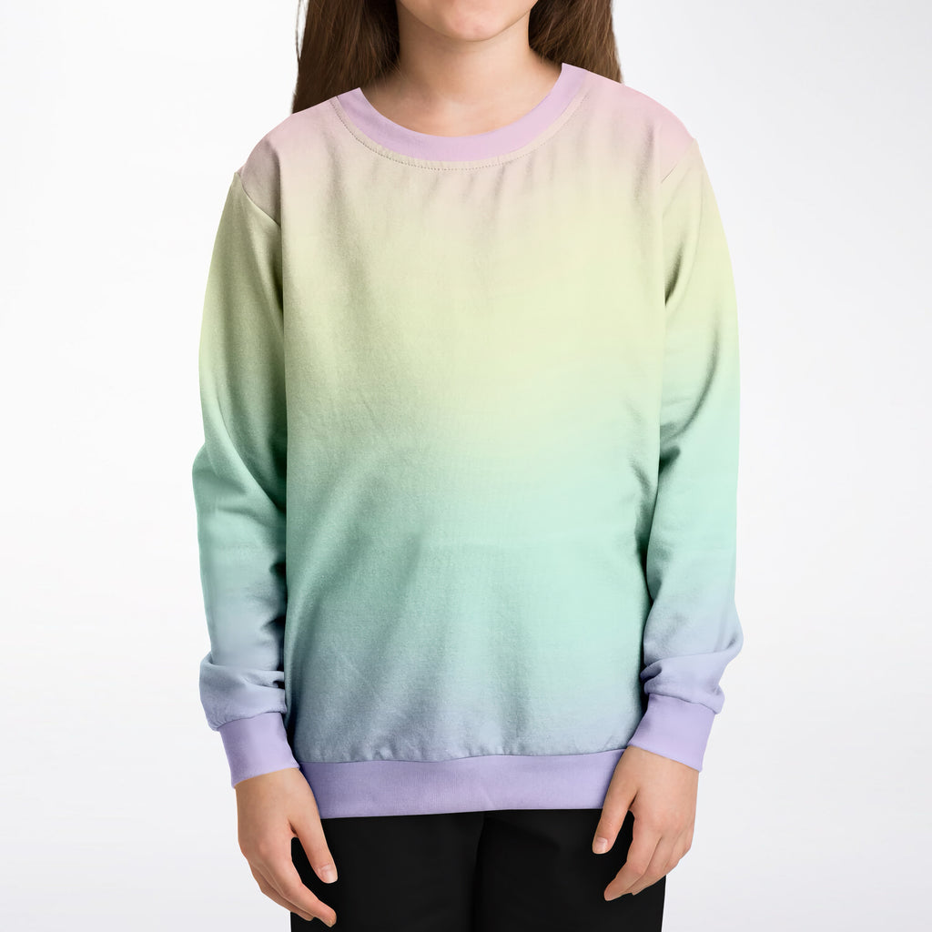Girls Pastel Rainbow Sweatshirt – Cozy Cotton Fleece or Lightweight Sports Fabric