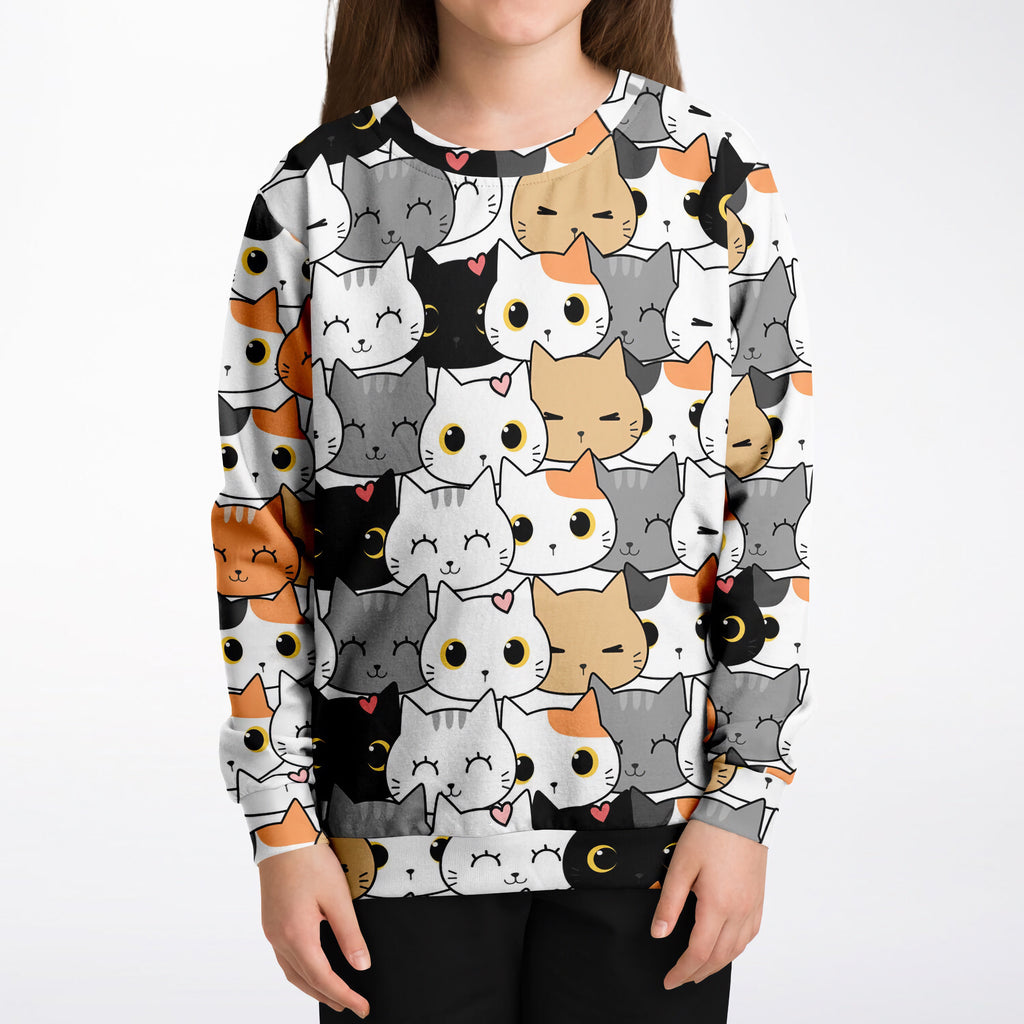Girls Cute Cat Sweatshirt – Cozy Cotton Fleece or Lightweight Sports Fabric