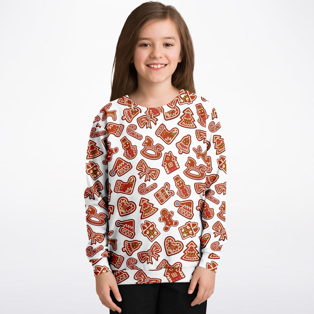 Kids Cute Holiday Cookies & Candy Canes Print Sweatshirt – Ultra Soft & Stretchy, Cozy Fleece or Lightweight Sports Fabric Sweatshirt – Ultra Soft & Stretchy, Cozy Fleece or Lightweight Sports Fabric